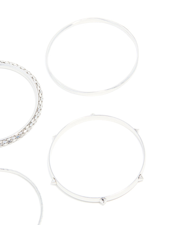 Silver Smooth & Textured Bangles 6-Pack