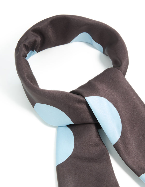 Chocolate Brown Large Pale Blue Polka Dot Fabric Scarf