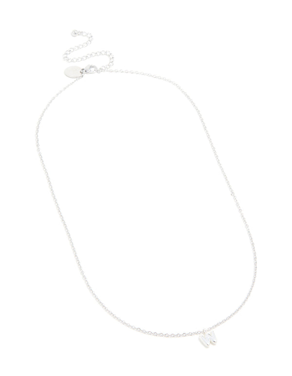 Beautiful waterproof stainless steel mini bubble letter W necklace pendant in silver front view