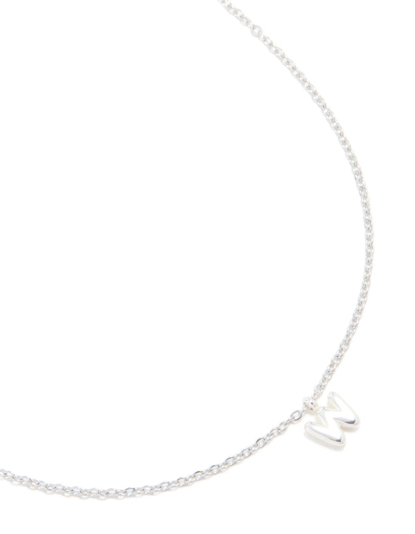 Discover a waterproof stainless steel mini bubble letter W necklace pendant in silver close up view