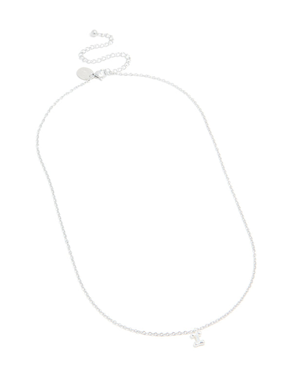 Discover this bubble letter I initial pendant necklace in waterproof stainless steel with silver detailing front view
