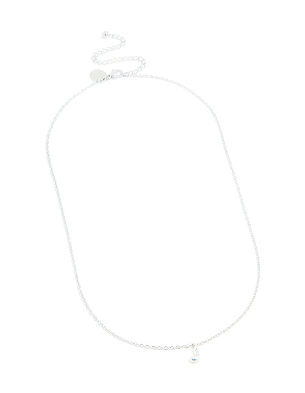 Showcasing a waterproof stainless steel mini bubble letter J necklace with featuring initial pendant in silver close up view