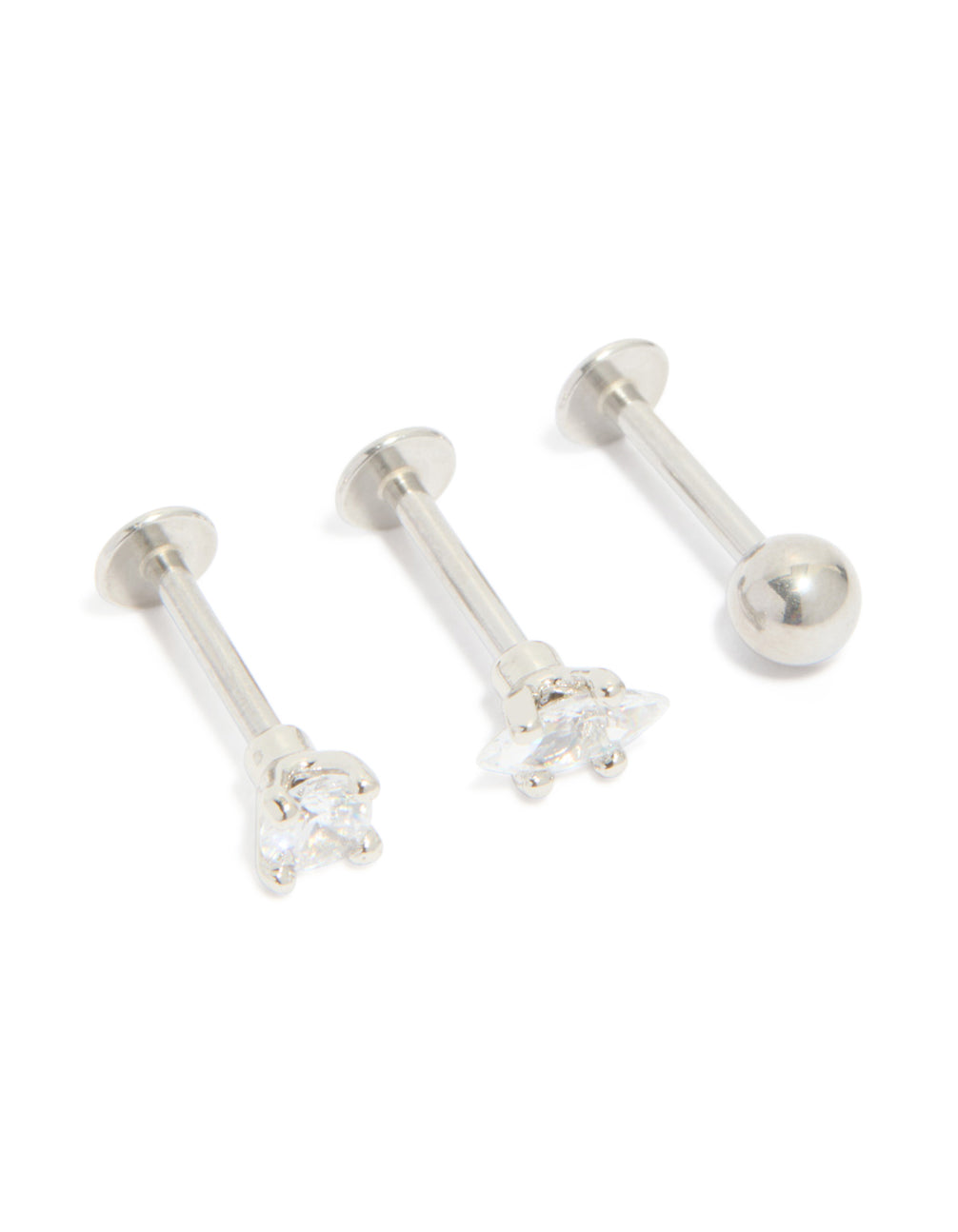 Surgical Steel Cubic Zirconia Marquise & Round Flat Back Studs 3-Pack