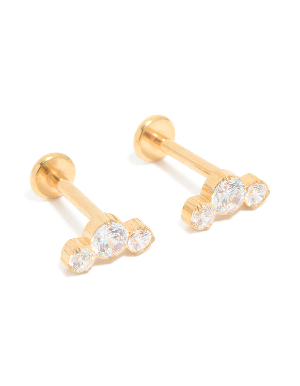 Gold Plated Surgical Steel Zirconia Bezel Trio Flat Back Studs