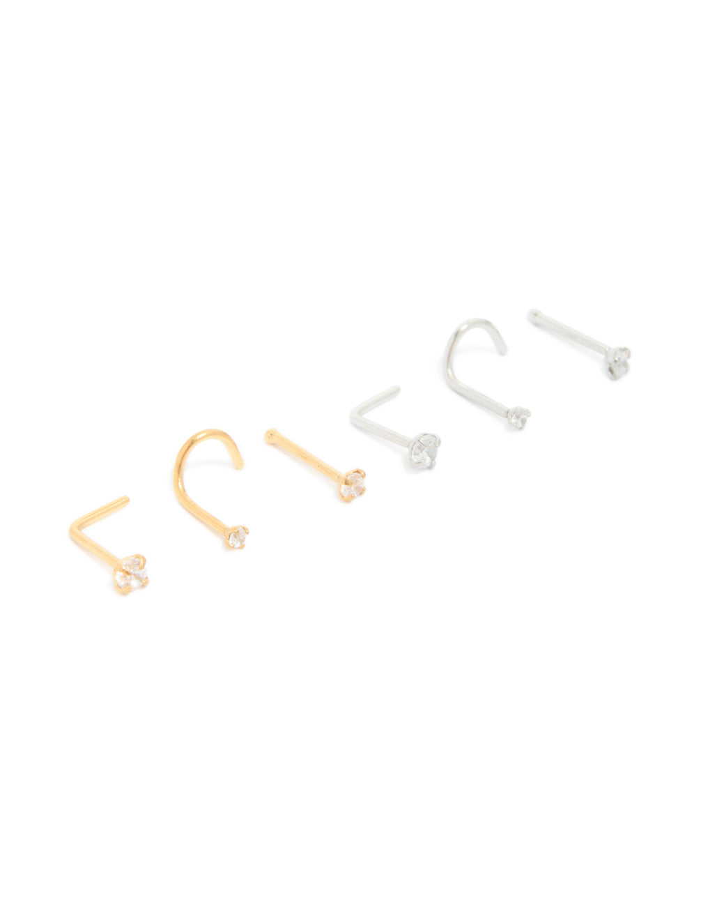 Mixed Metal Surgical Steel Cubic Zirconia Nose Studs & Rings 6-Pack