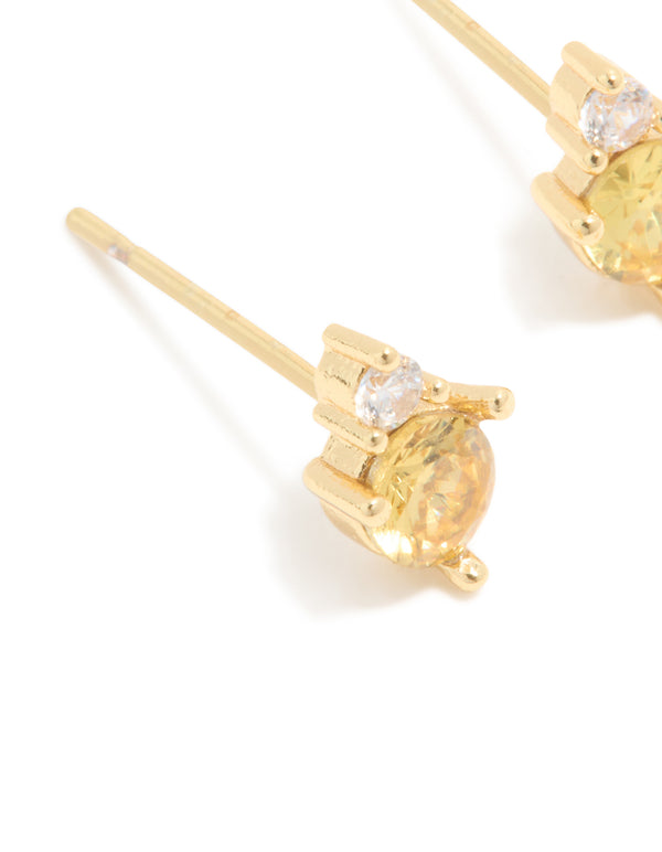 Waterproof Stainless Steel November Cubic Zirconia Duo Stud Earrings