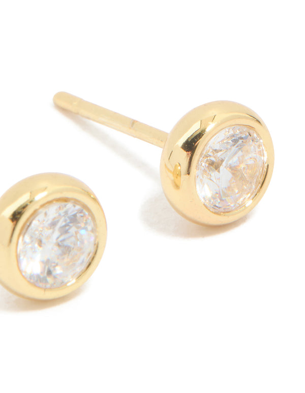 Waterproof Gold Plated Stainless Steel Cubic Zirconia April Bezel Set Stud Earrings