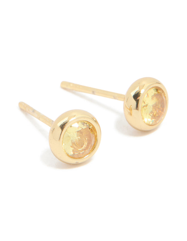 Waterproof Gold Plated Stainless Steel Cubic Zirconia November Birthstone Bezel Set Stud Earrings