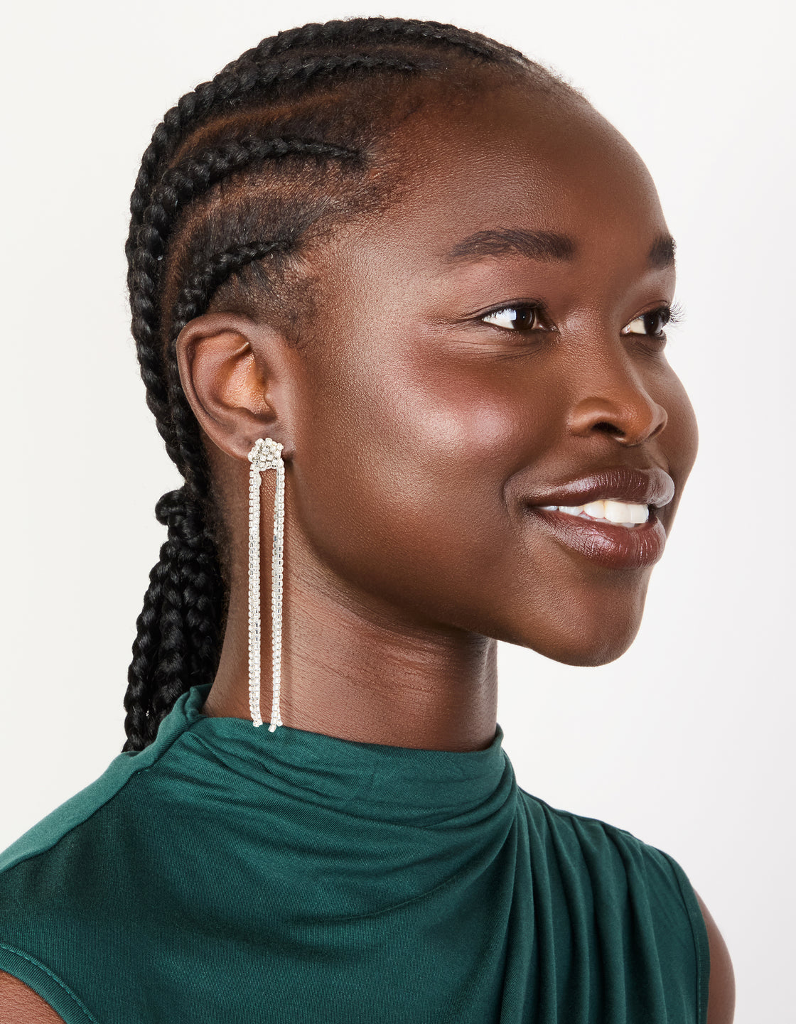 Silver Diamante Knotted Tassel Drop Earrings