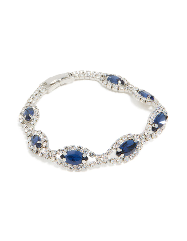 Silver Blue Diamante Shiny Pears Bracelet
