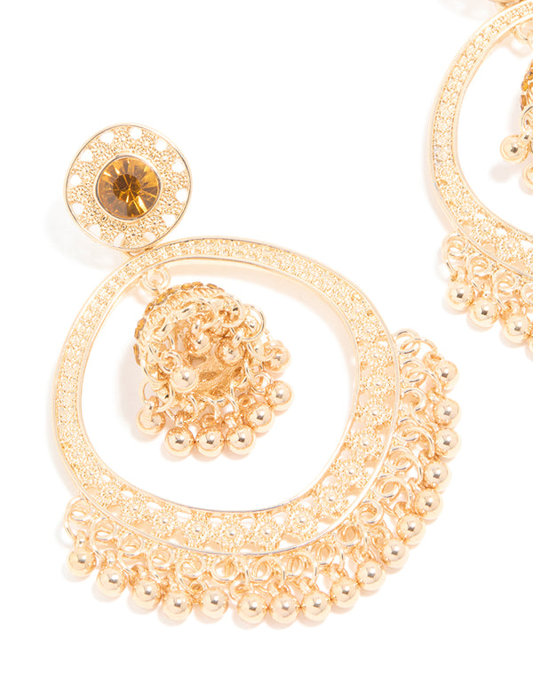 Gold Circle Boho Drop Earrings