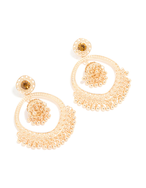 Gold Circle Boho Drop Earrings