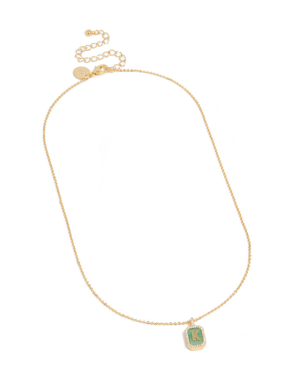 Gold Plated Brass Cubic Zirconia Letter K Tag Necklace