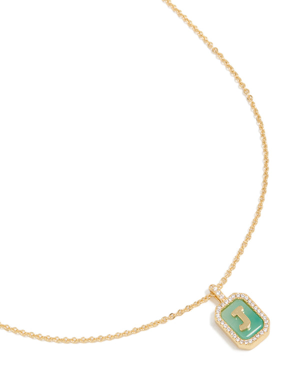 Gold Plated Brass Cubic Zirconia Letter J Tag Necklace