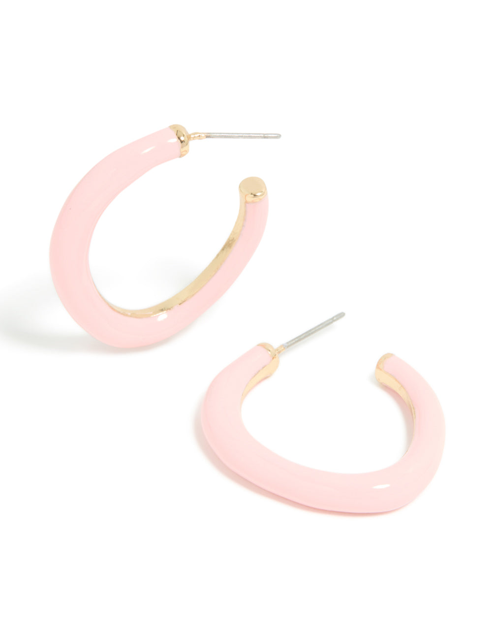 Gold Pink Enamel Irregular Hoop Earrings