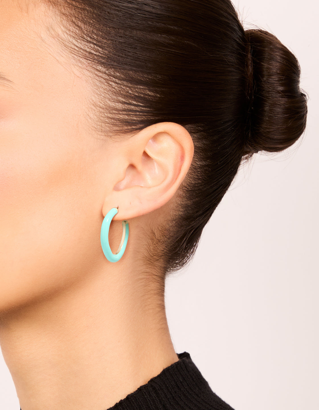 Gold Aqua Enamel Irregular Hoop Earrings