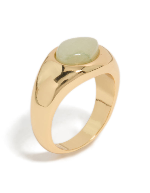 Gold Plated Green Oval Stone Ring