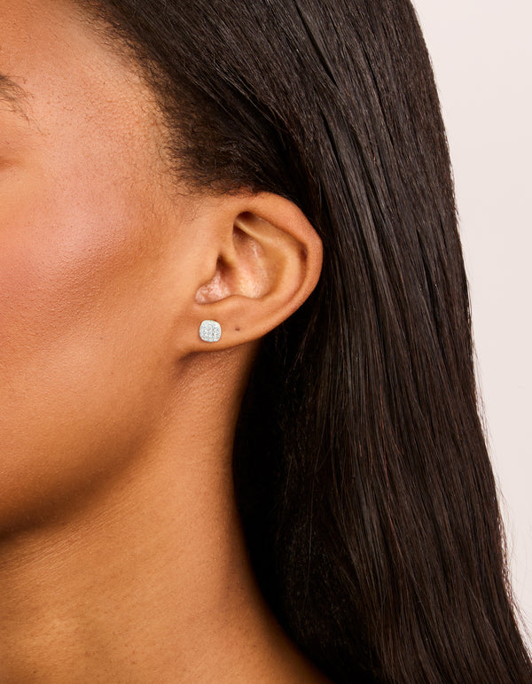 Sterling Silver Cubic Zirconia Square Stud Earrings