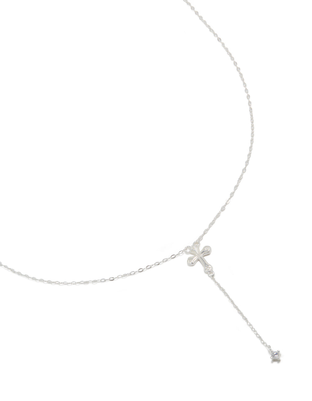 Sterling Silver Cubic Zirconia Cross Y-Necklace