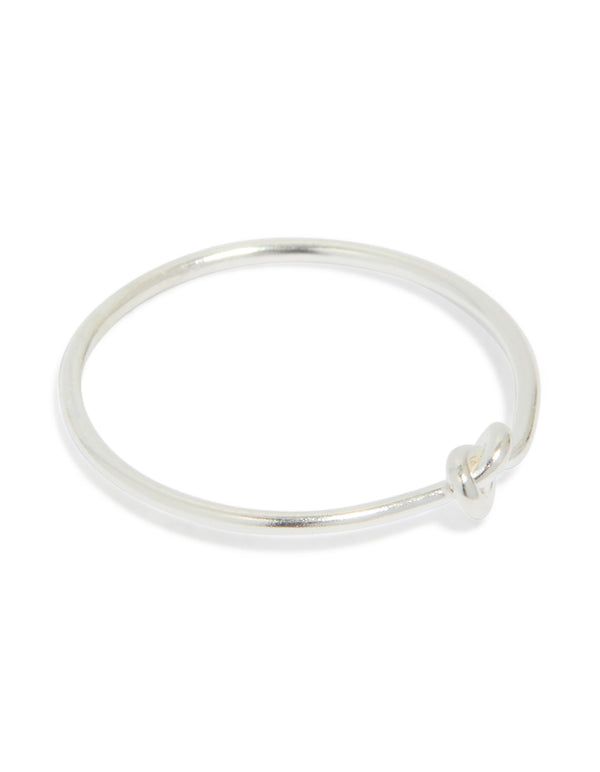 Elegant sterling silver tiny knot ring crafted with dainty design front view