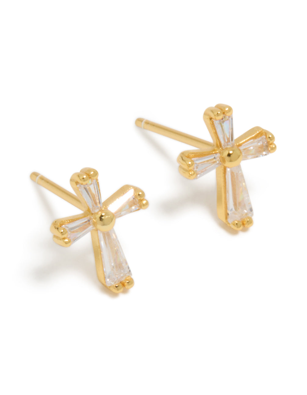 Gold Plated Sterling Silver Cubic Zirconia Cross Stud Earrings