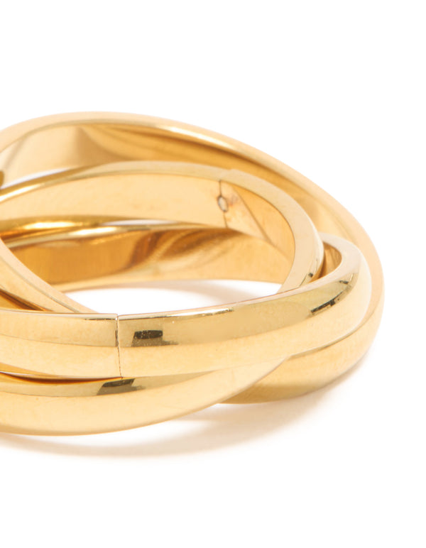 Featuring a waterproof triple layered twist moving ring in gold plated stainless steel with dainty style side detail view