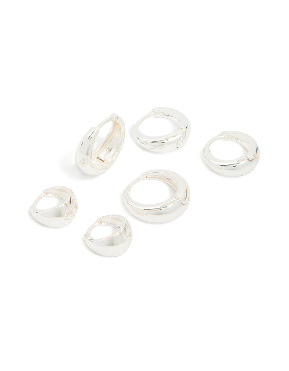 Silver Plated Classic Chunky Multi Sized Huggie Earrings 3-Pack