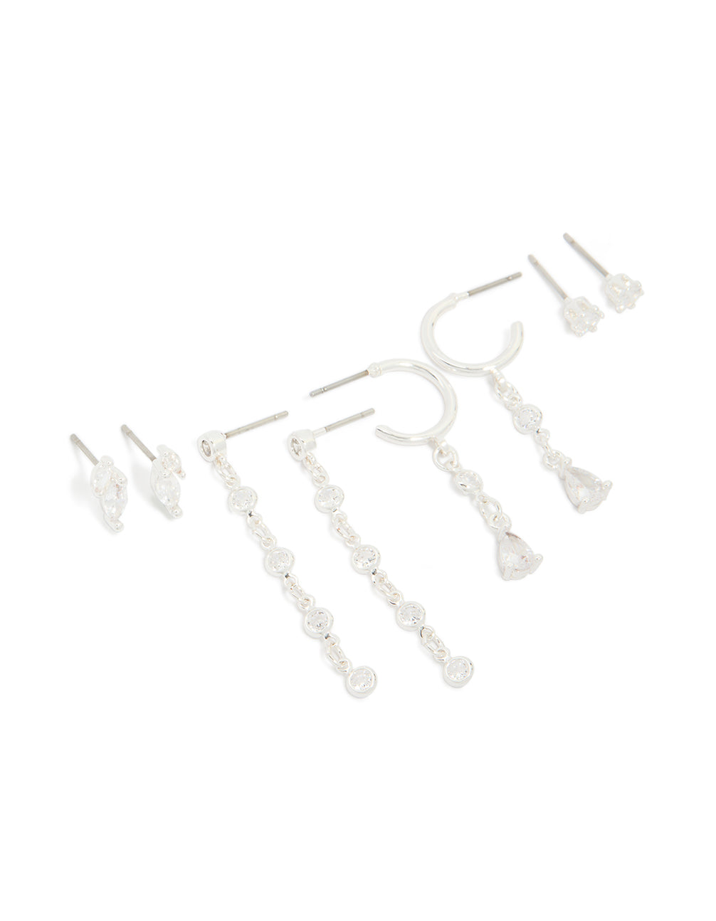 Silver Plated Brass Cubic Zirconia Circle Chain & Stud Earrings 4-Pack