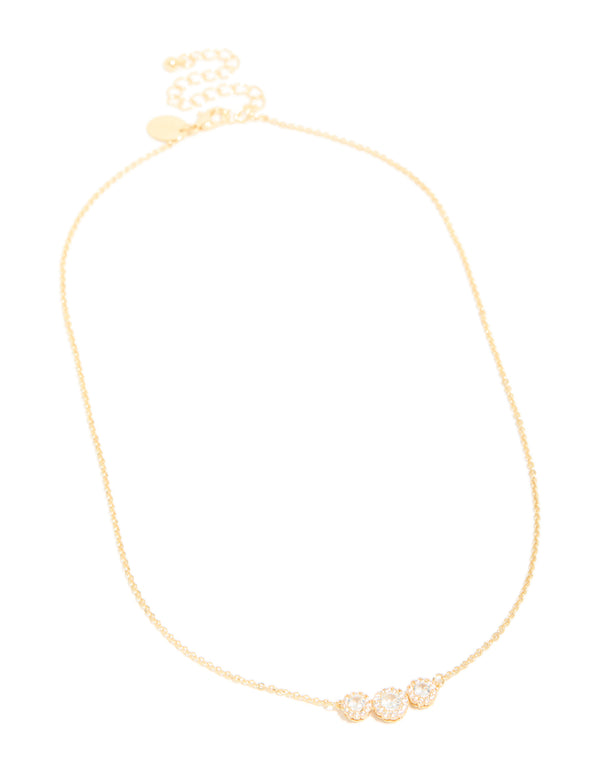 Gold Plated Cubic Zirconia Trio Halo Necklace