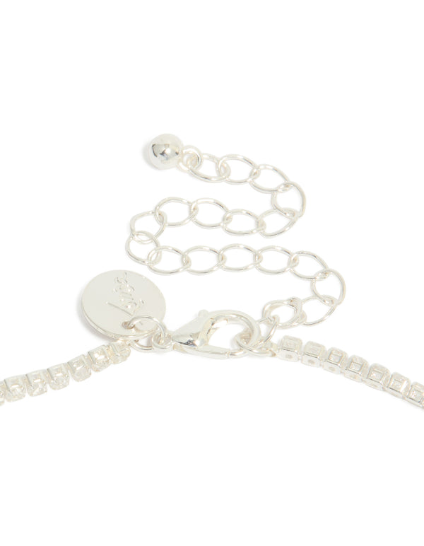 Silver Plated Cubic Zirconia Flower Cup Chain Y-Necklace