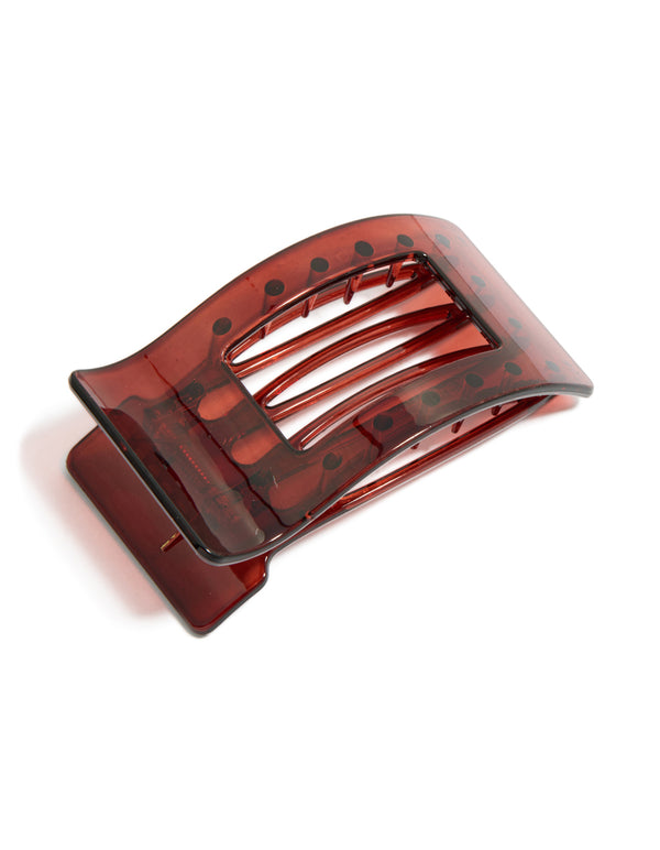 Featuring a tortoiseshell flat rectangle claw clip in sienna, saddle brown front view