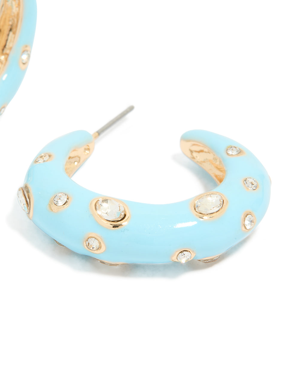 Light Blue Enamel & Diamante Dotted Open Hoop Earrings