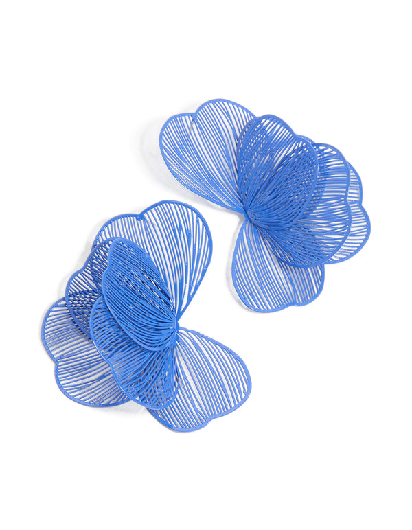 Dark Blue Coated Metal Wire Petal Stud Earrings
