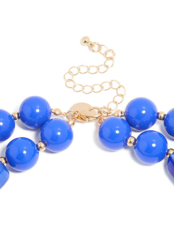 Dark Blue Acrylic Beaded Long Layered Necklace