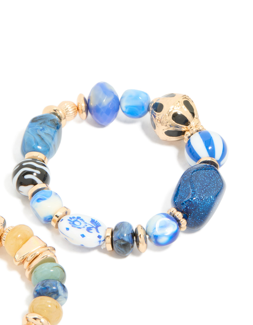 Blue & Green Beaded Pattern Stretch Bracelets 2-Pack