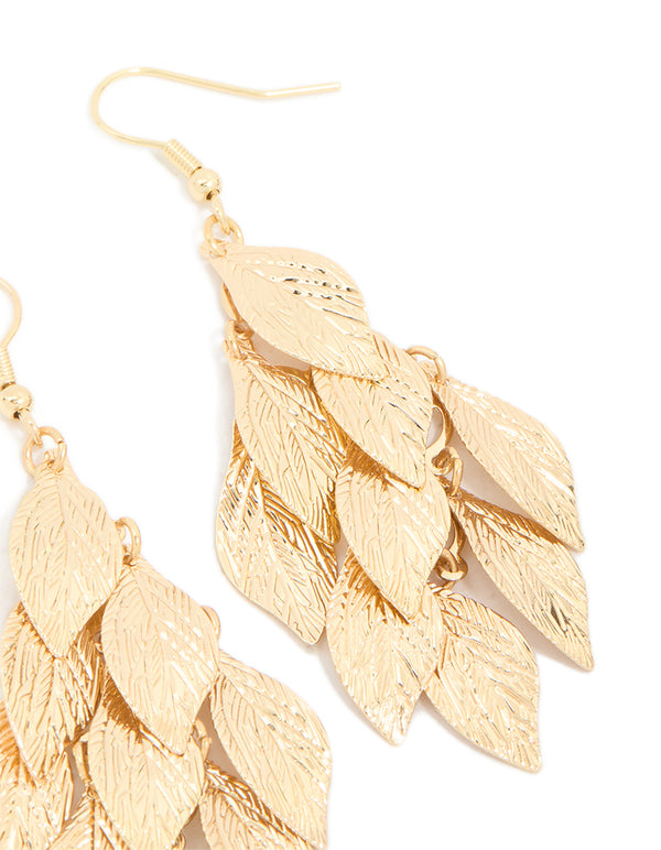 Gold Layered Leaf Drop Earrings