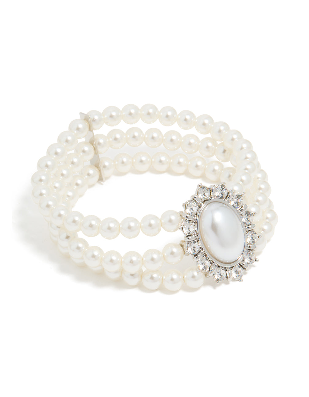 Silver Diamante & Pearl Layered Bracelet
