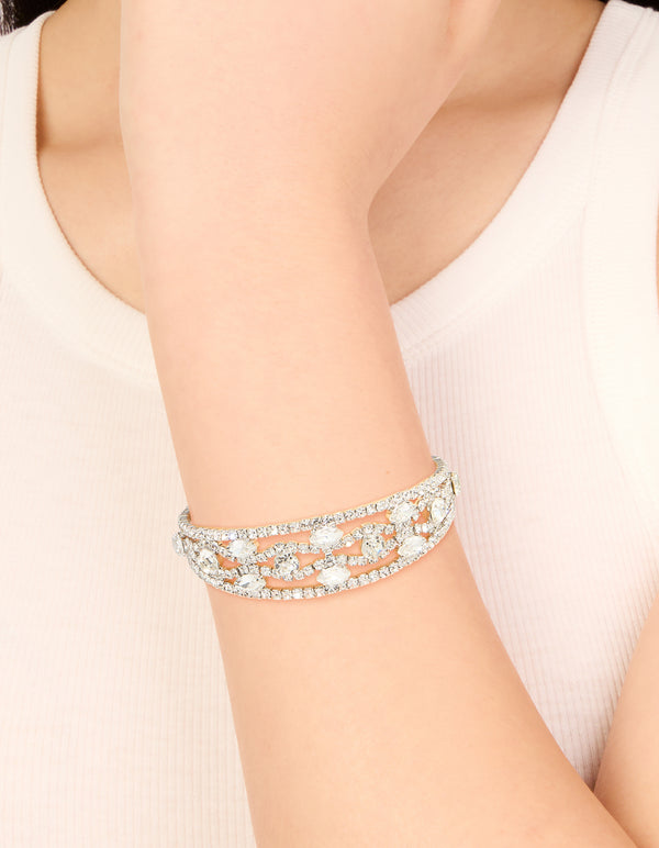Silver Diamantes Fancy Wrist Cuff