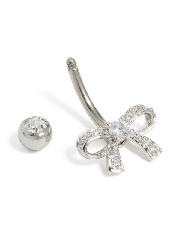 Surgical Steel Cubic Zirconia Pavé Bow Belly Bar