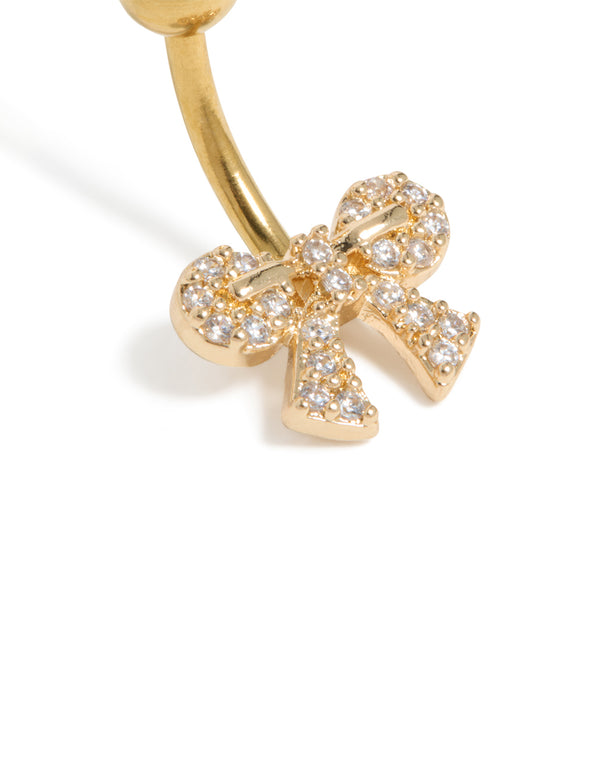 Gold Plated Surgical Steel Cubic Zirconia Pavé Bow Belly Bar