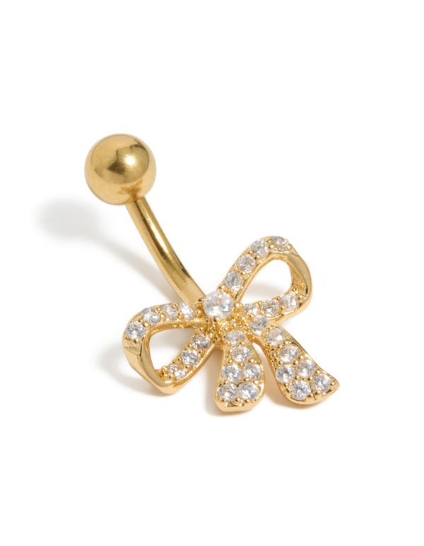Gold Plated Surgical Steel Cubic Zirconia Pavé Bow Belly Bar