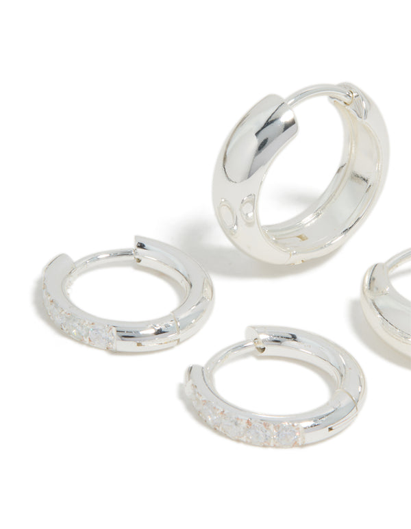 Waterproof Stainless Steel Cubic Zirconia Chubby Huggie Earrings 2-Pack