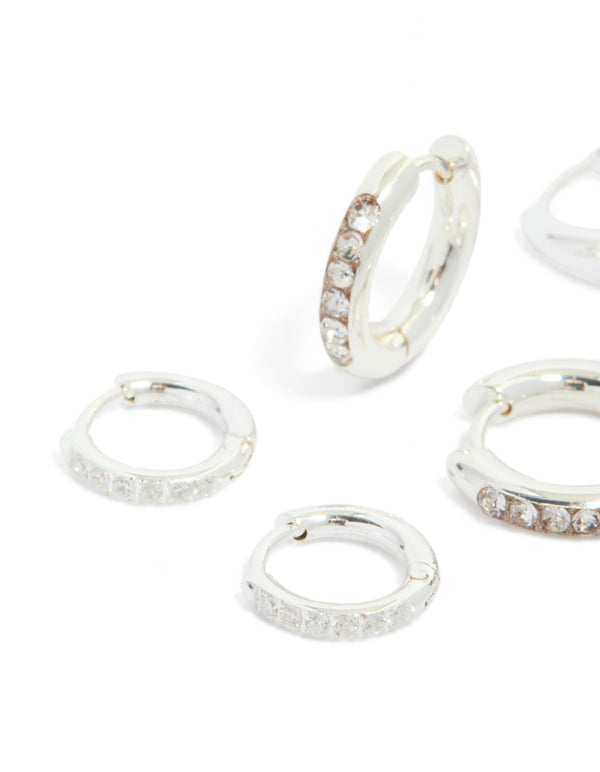Waterproof Stainless Steel Basic, Pavé & Plain Huggie Earrings 3-Pack