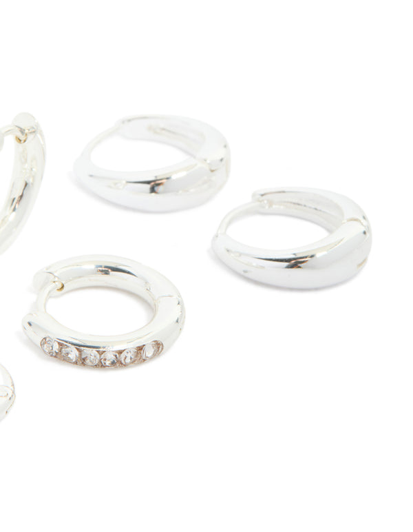 Waterproof Stainless Steel Basic, Pavé & Plain Huggie Earrings 3-Pack