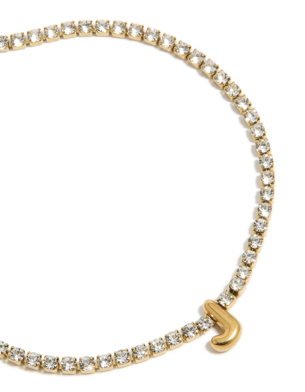 Waterproof Gold Plated Stainless Steel Cubic Zirconia Letter J Tennis Bracelet