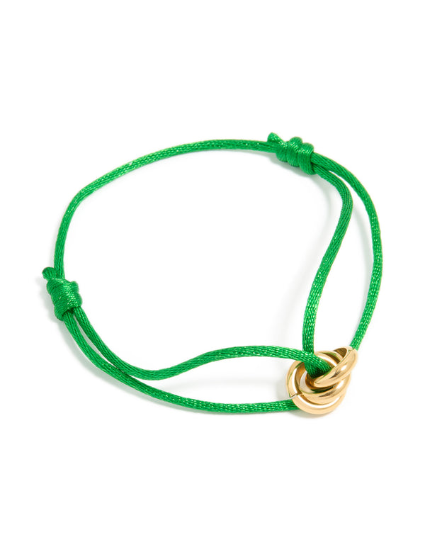 Waterproof Gold Plated Stainless Steel & Green Cord Adjustable Bracelet