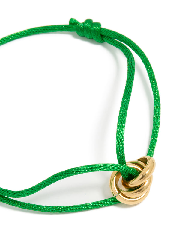 Waterproof Gold Plated Stainless Steel & Green Cord Adjustable Bracelet