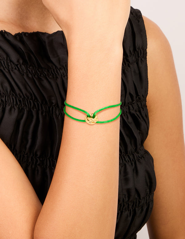 Waterproof Gold Plated Stainless Steel & Green Cord Adjustable Bracelet