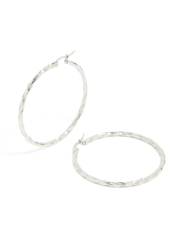 Surgical Steel Textured Hoop Earrings 40 MM