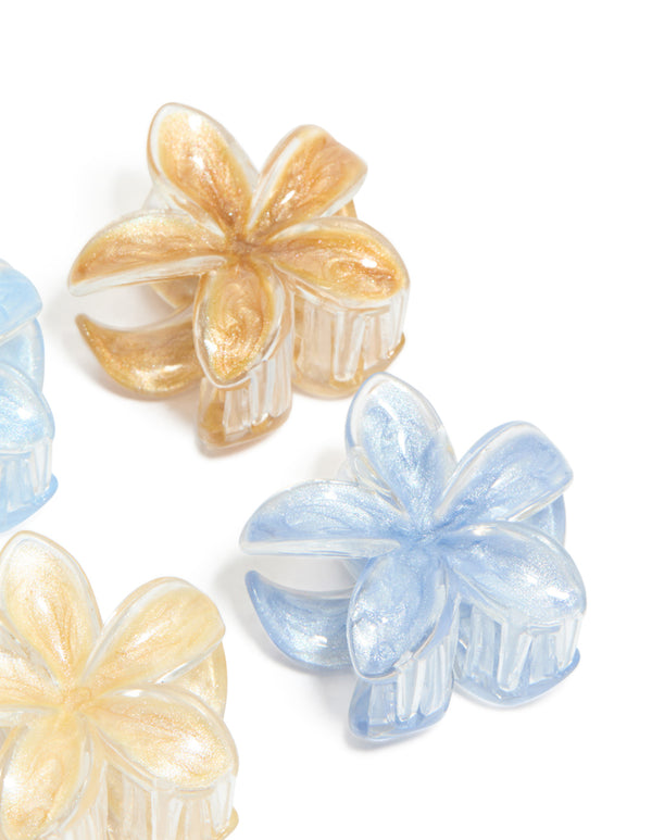 Light Brown & Blue Clear Edge Frangipani Claw Clips 4-Pack